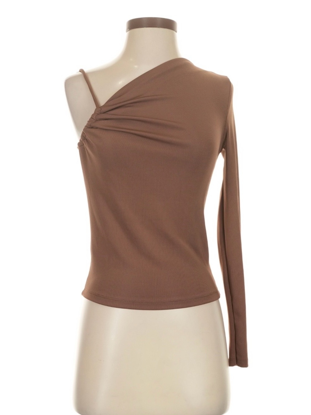 Mango Ribbed Brown Knit Top